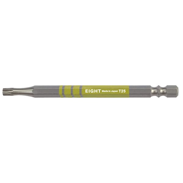 Eight Tool EX-IMPACT HIGH IMPACT TORX BIT 6.35MM SHANK 9&13MM GROOVE COLOR CODED, T25 X 100MM OAL YLW EA-310C T25 x 100 - main